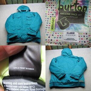 Burton Jacket Youth XL‎ Teal Hooded Dryride Waterproof Full Zip Ski Twist Bomber
